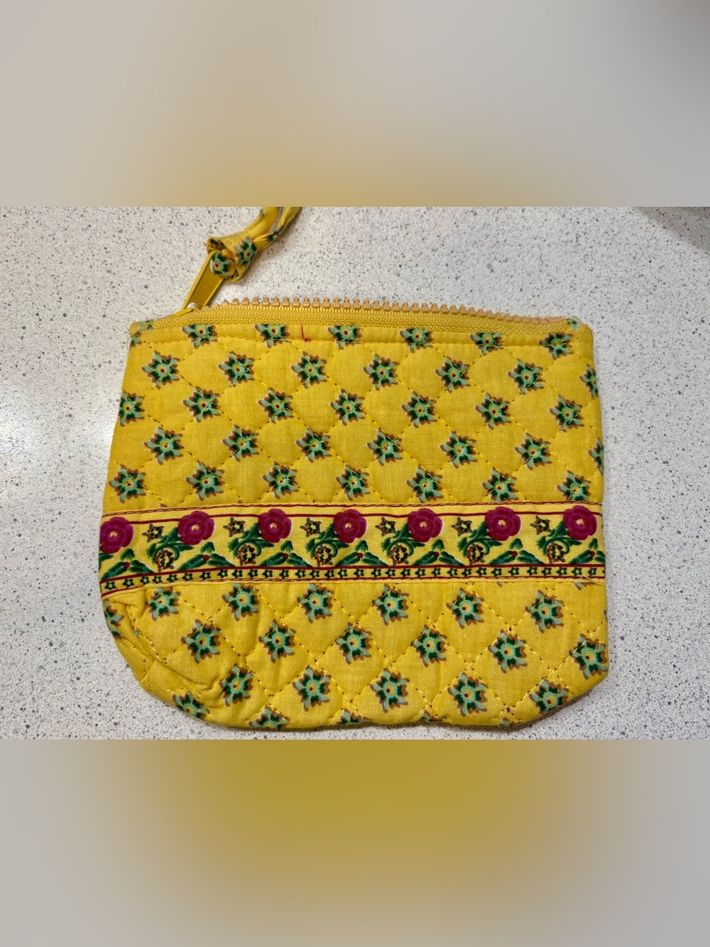 Embroidered Yellow Quilted Wristlet Cosmetic Pouch